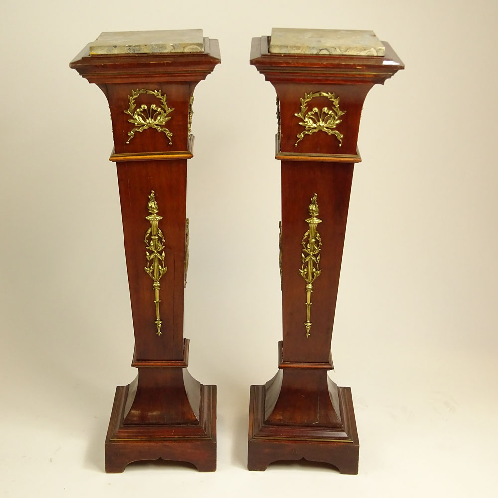 Pair of Vintage Neo-Classical Style Bronze Mounted Pedestal With Marble Top.