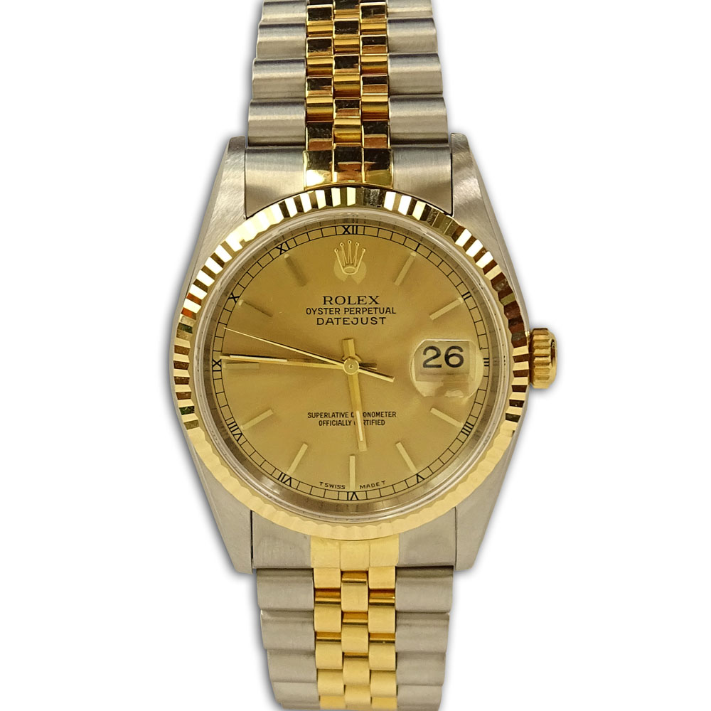 Men's Rolex 18 Karat Yellow Gold & Stainless Steel Oyster Perpetual Datejust 16233.