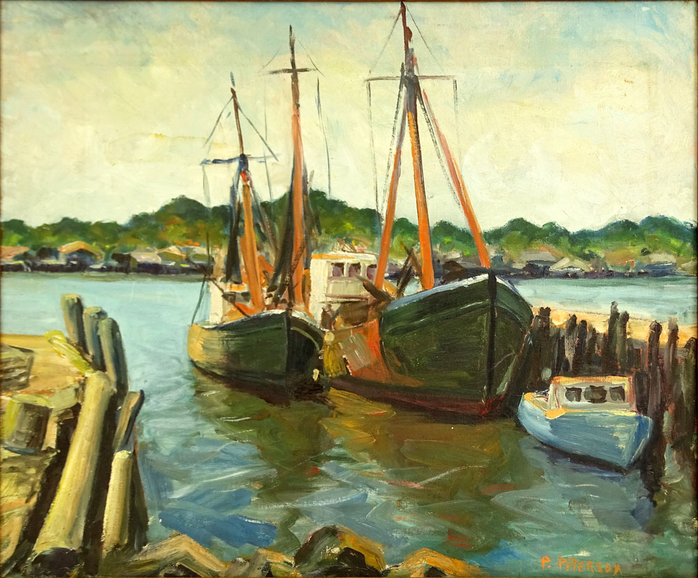 after: Jane Peterson, American (1876-1965) Oil Canvas, Gloucester Harbor. 