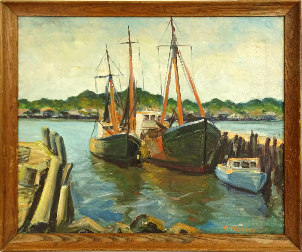 after: Jane Peterson, American (1876-1965) Oil Canvas, Gloucester Harbor. 