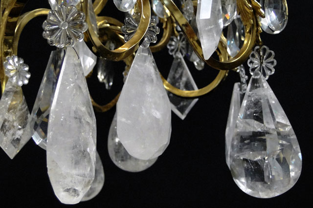 Contemporary Louis XV-style Gilt Bronze, Crystal and Rock Crystal Twelve (12) Light Chandelier. 