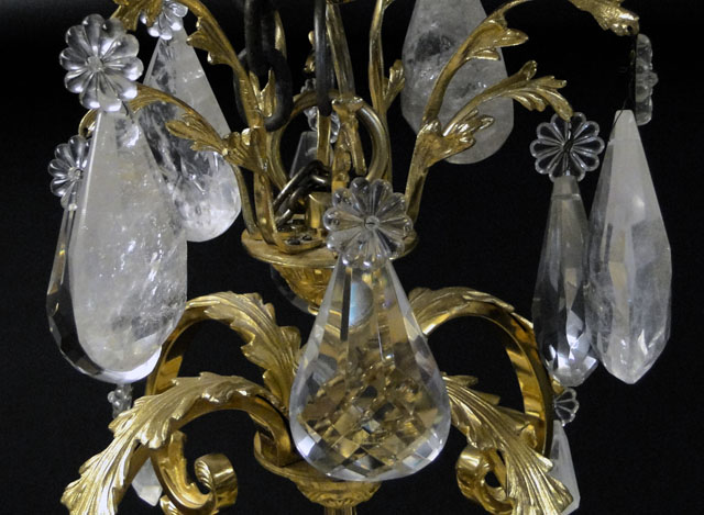 Contemporary Louis XV-style Gilt Bronze, Crystal and Rock Crystal Twelve (12) Light Chandelier. 