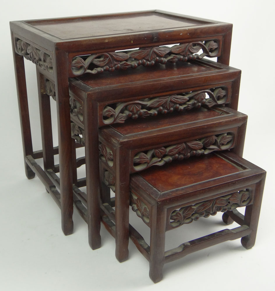 Set of Four (4) Early 20th Century Chinese Rosewood Nesting Tables.