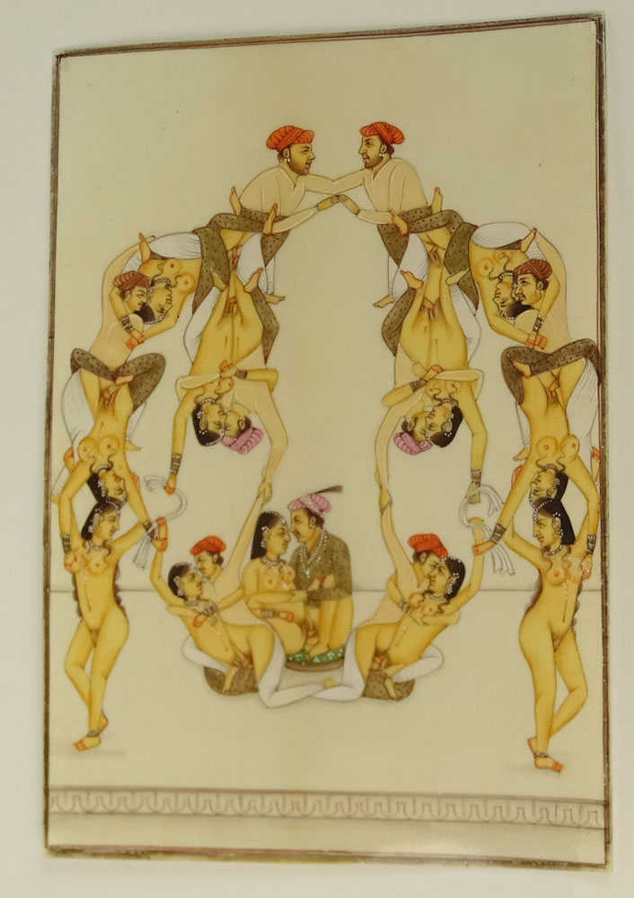 Collection of Three Indian Erotic Miniatures on Ivory.