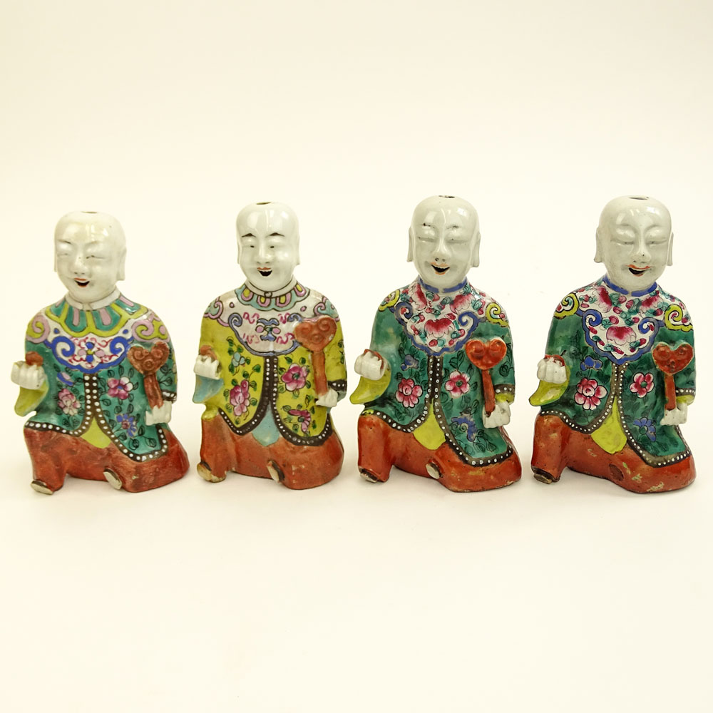 Four (4) 19th/20th Century Chinese Multicolored Enameled Porcelain Figures.