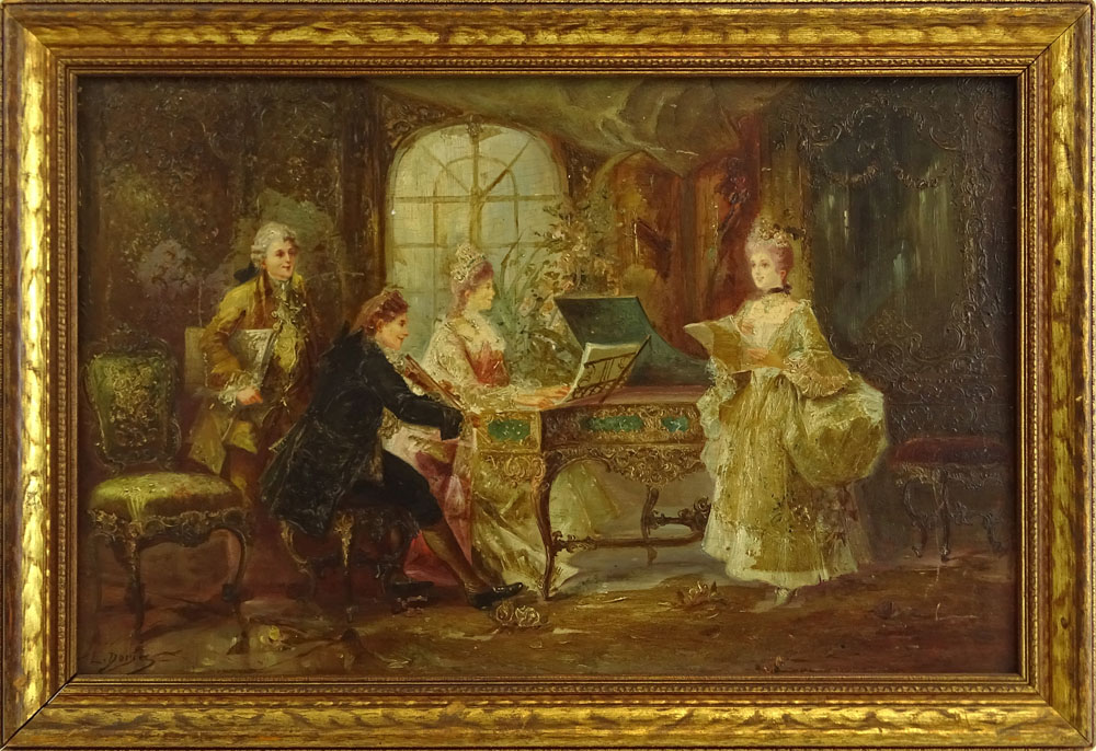 L. Dories, Continental (19th C) Oil on cradled panel "The Music Lesson"