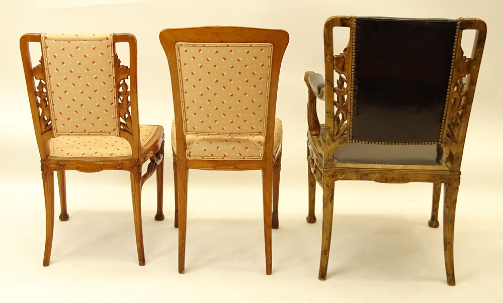 Assembled Set of Six (6) Art Nouveau Carved Wood Chairs.
