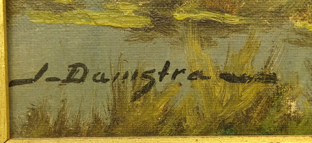J. Damstra, Dutch (20th C.) Oil on canvas "Ducks Along The Shore". 