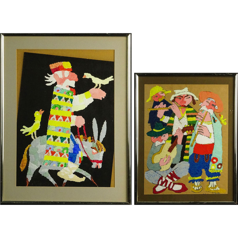 Jovan Obican, French (1918-1986) Two (2) Gouache on Paper Paintings. "Man on Donkey" & "Musicians" 