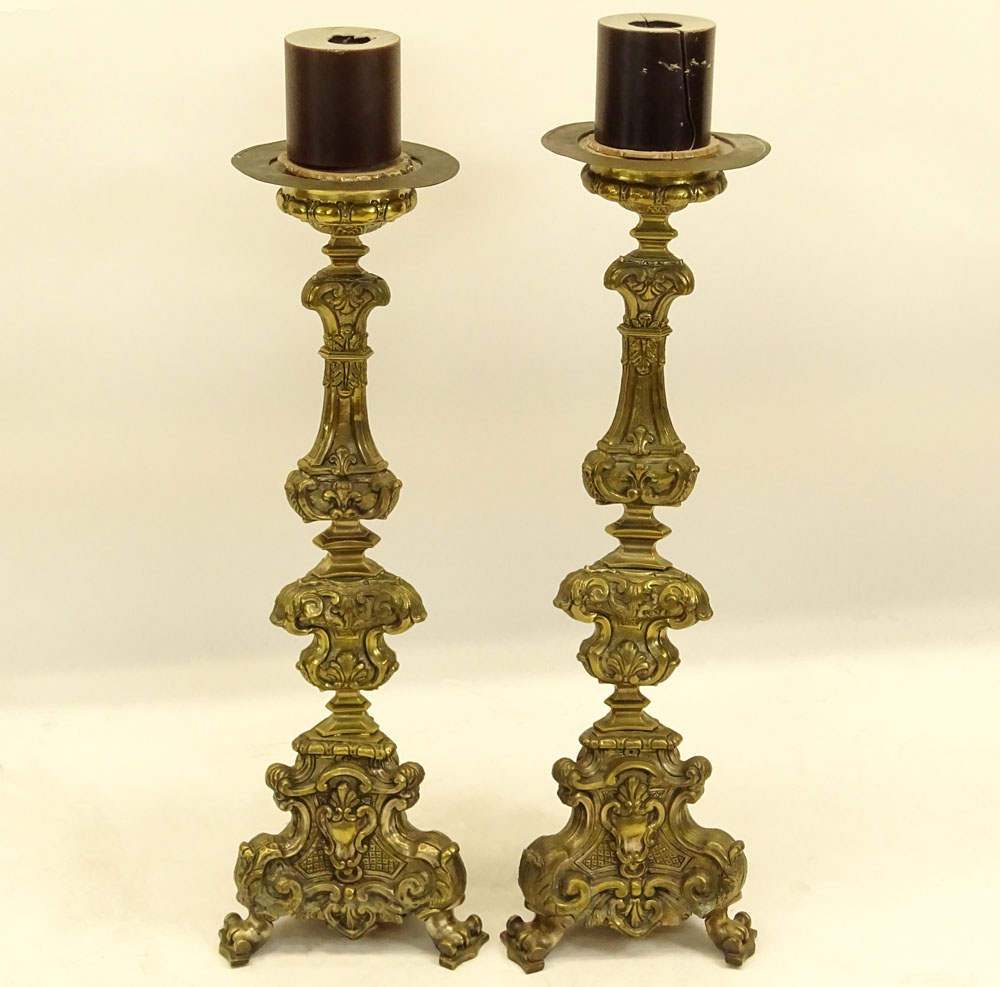 Pair of Large Brass Candle Holders.