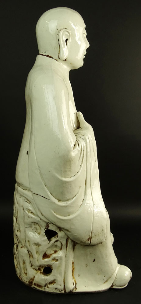 Large Antique Chinese Blanc de Chine Figure of a Monk.