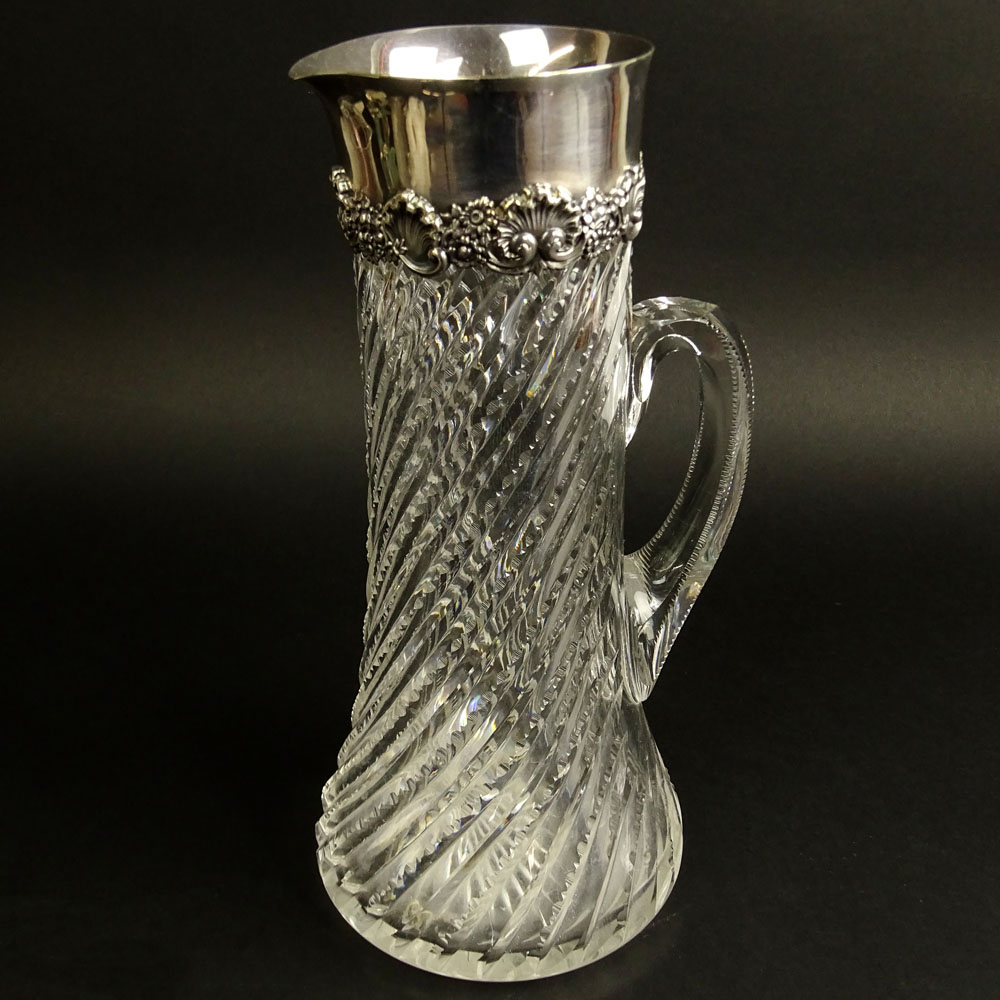 19/20th Century Tiffany & Co. Cut Crystal and Sterling Silver Pitcher. Monogrammed.