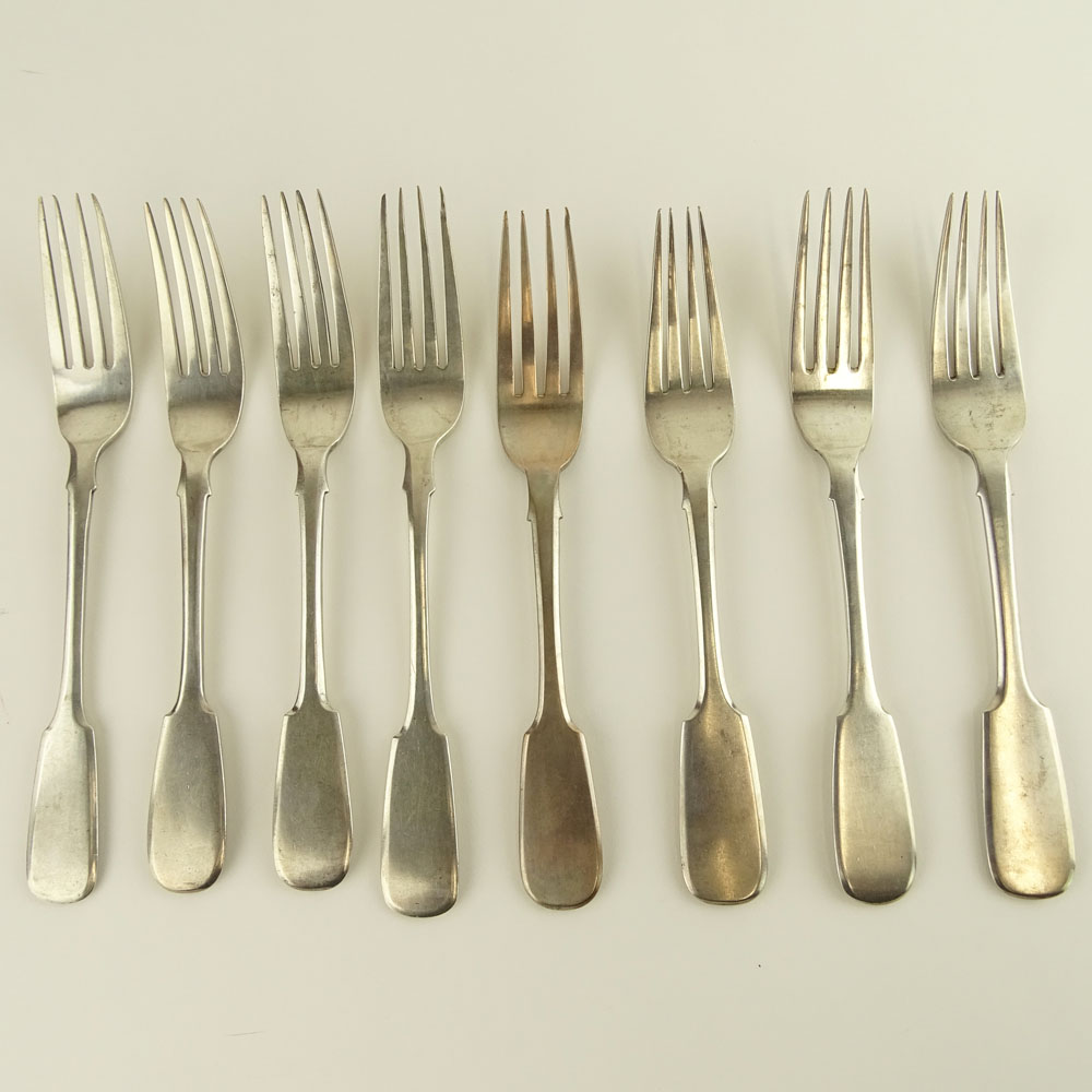 Eight (8) 19/20th Century Russian Silver Dinner Forks. Stamped.