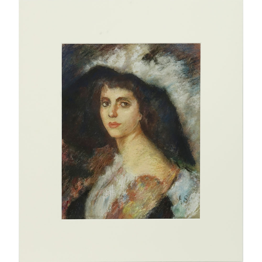 Attributed to: Attilio Simonetti, Italian (1843-1925) Pastel on paper "Portrait Of A Woman Wearing a Hat".