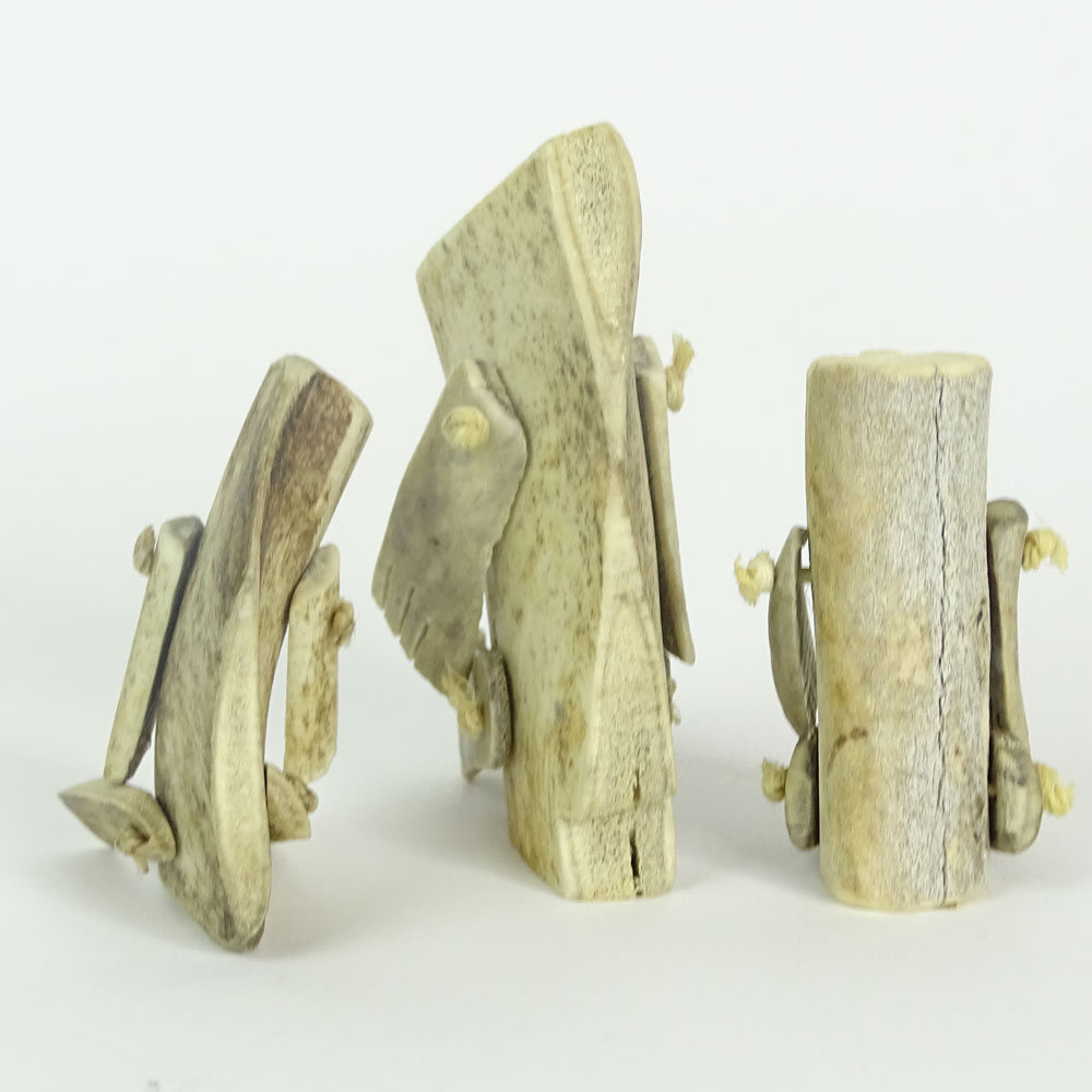 Collection of Three Antique Inuit Bone Dolls, Carved from caribou. 