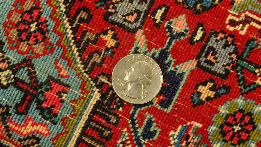 Small Semi Antique Persian Bijar Carpet with Turquoise Diamond Medallion.