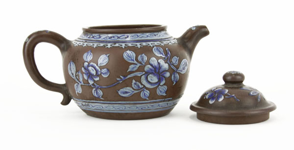 Vintage Chinese Blue Enameled Earthenware Teapot
