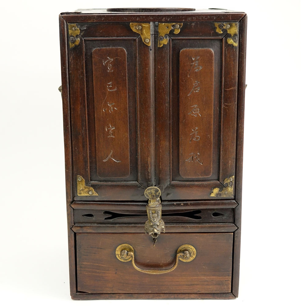 Antique Chinese Hardwood and Brass Tea Box