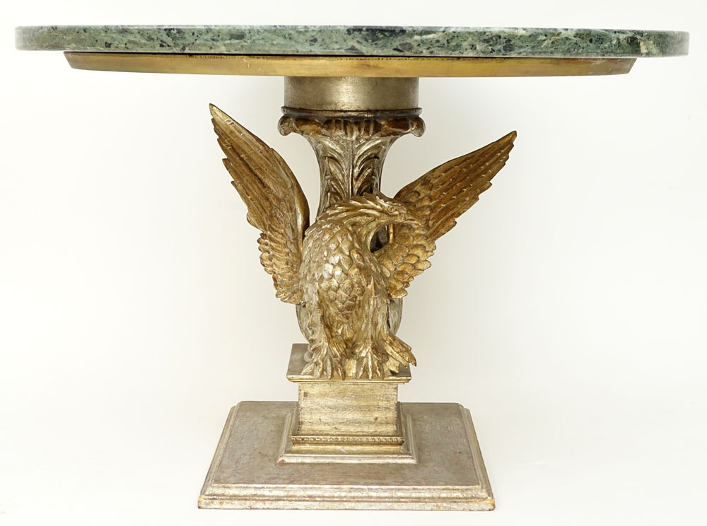 Mid 20th Century Carved and Gilt Wood Figural Eagle Table Base with Green Marble Top