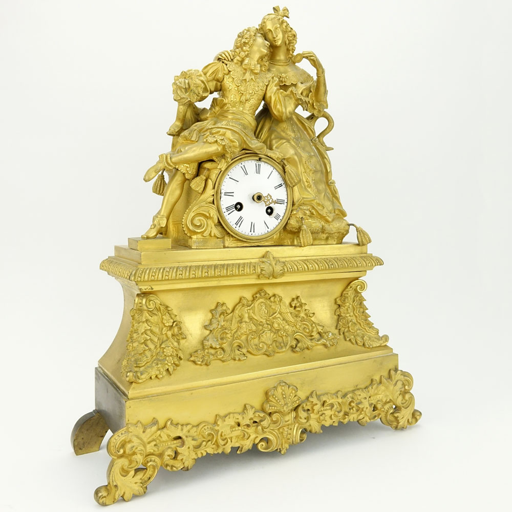 19th Century French Empire Style Gilt Bronze Figural Clock.