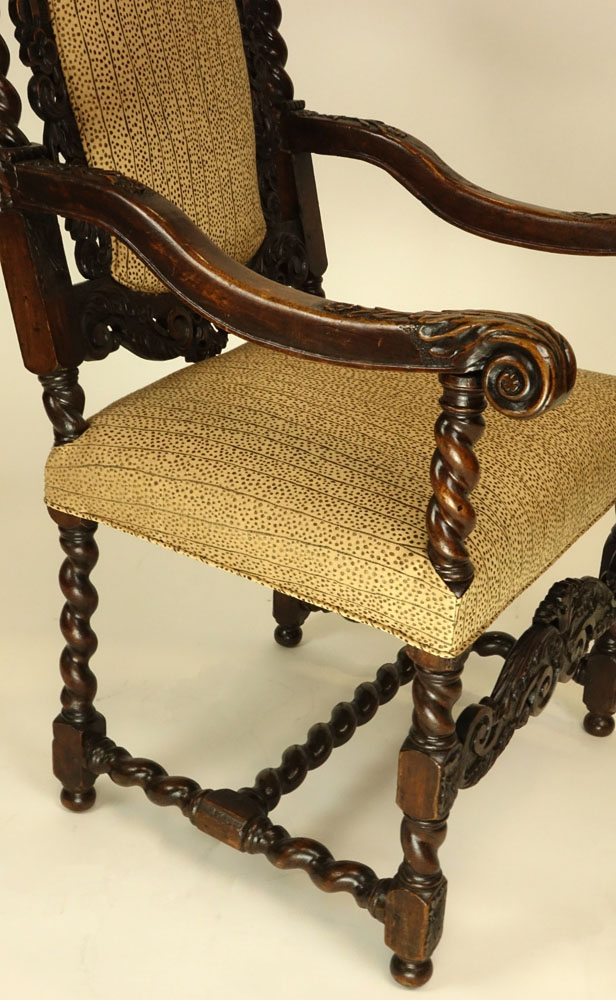 Magnificent Rare Set of Fourteen (14) 17/18th Century Dutch Carved Walnut Dining Chairs