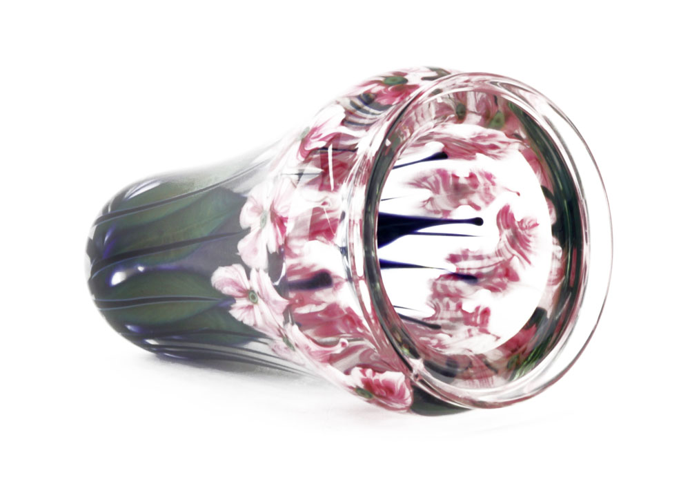 John Lotton, American (20th C.)  V Shaped Pink Tulip Art Glass Vase 
