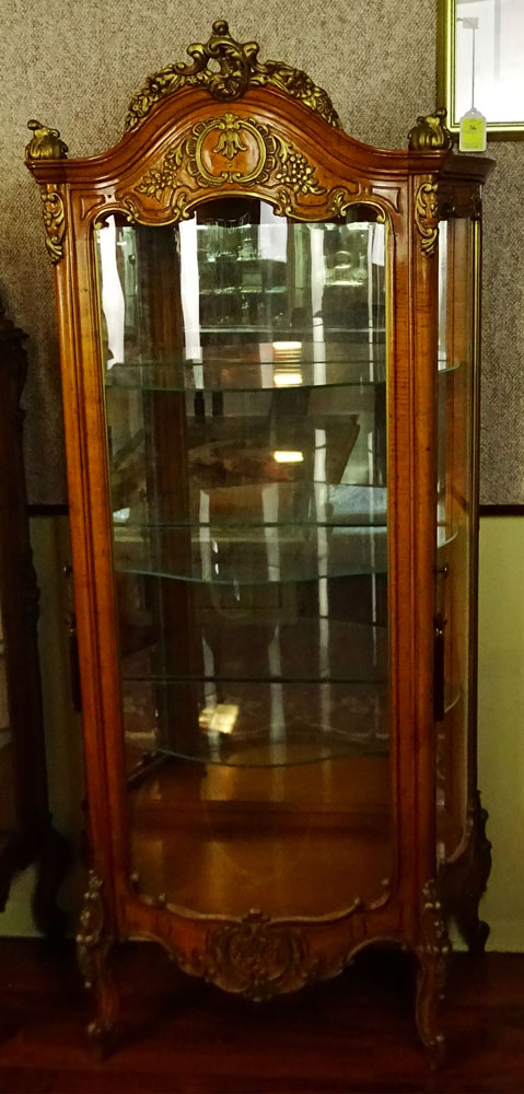 Mid-Century Modern Italian Carved and Painted Curved Glass Curio Cabinet
