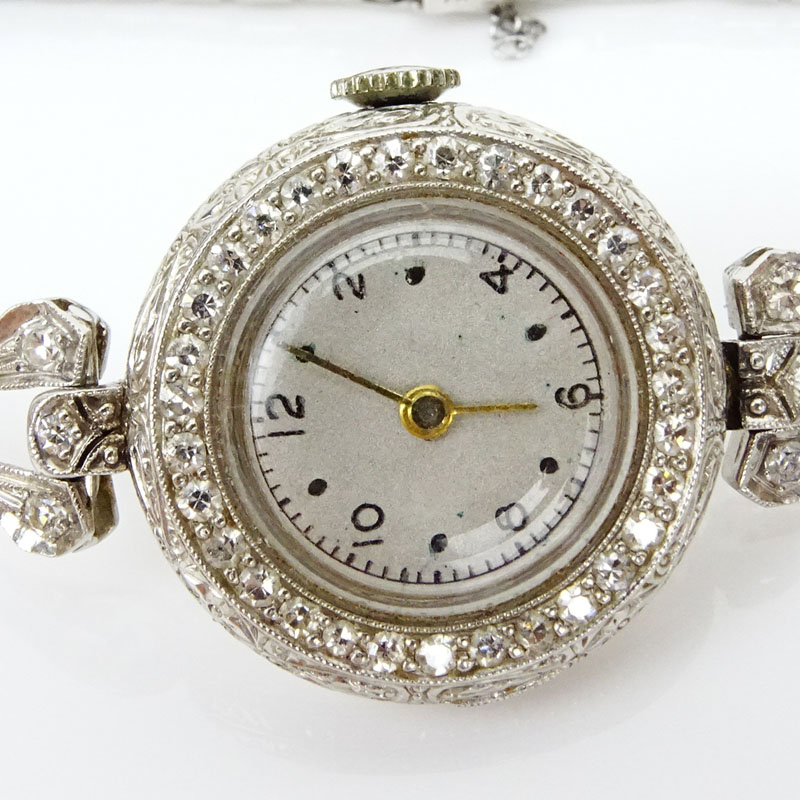 Lady's Art Deco Benrus Diamond and Platinum Bracelet Watch