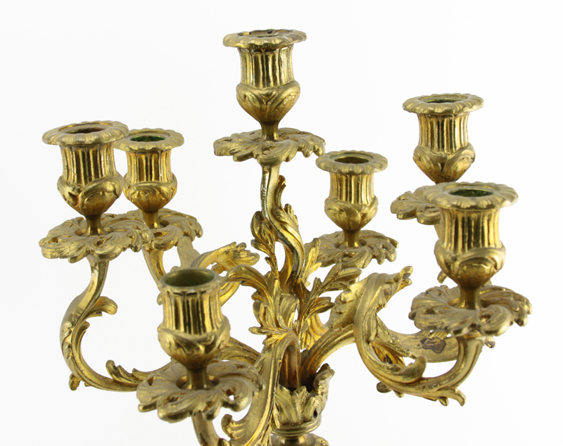 Pair of 19th Century French Rococo Style Gilt Bronze 7 Arm Candelabras