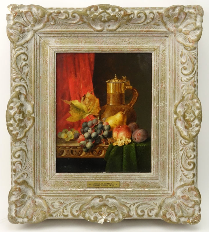 Edward Ladell, English (1821-1886) Antique Still Life Oil on Panel "Fruits of Summer" Dated 1858