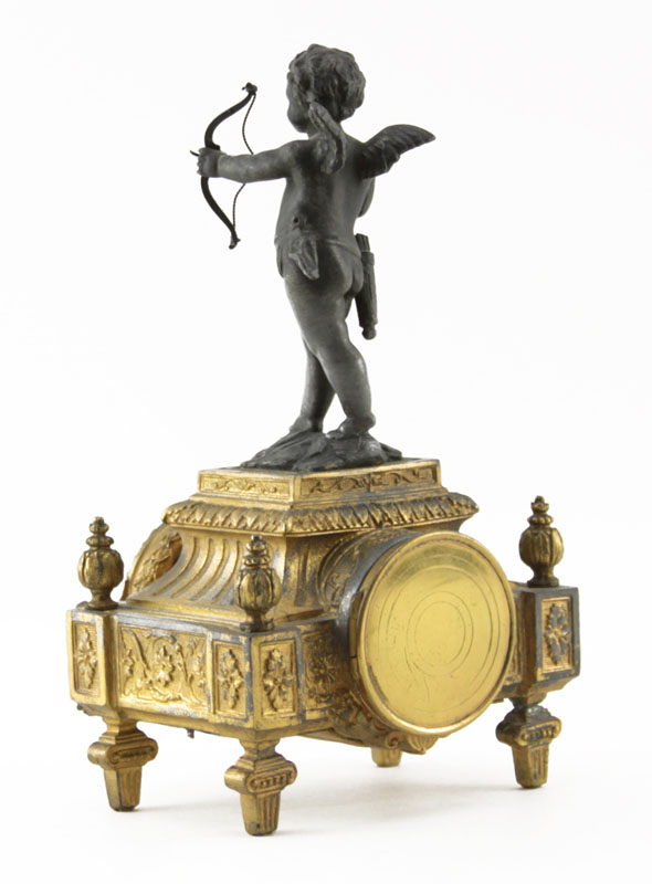 Early 20th Century French White Metal Clock with Cherub Finial