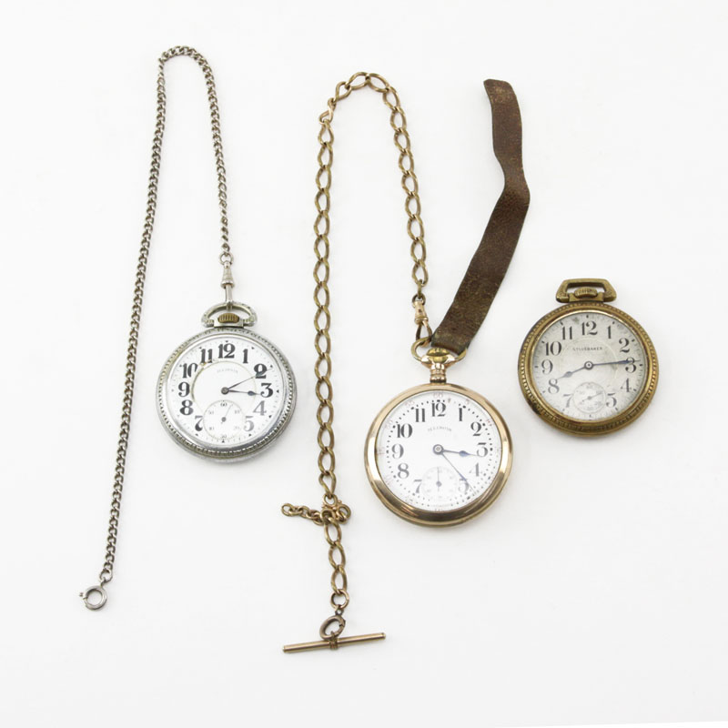 Grouping of Three (3) Antique Railroad Pocket Watches