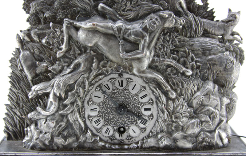 Antique Viennese 800 Continental Silver Repoussé Mantle Clock