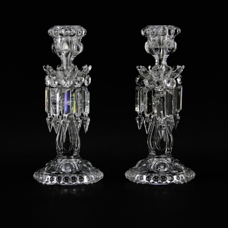 Pair Baccarat Crystal Medallion Candlesticks