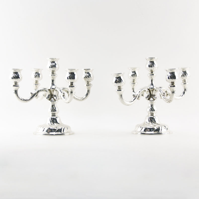 Pair of Lutz & Weiss German 835 Silver Rococo Style 5 Light Candelabras
