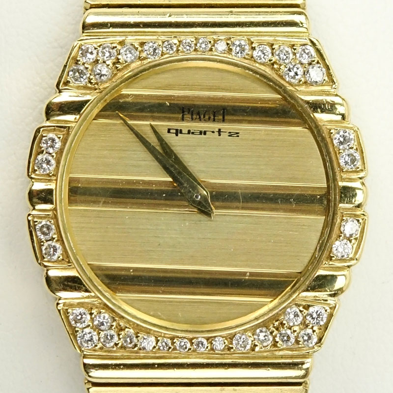 Lady's Vintage Piaget 18 Karat Yellow Gold Bracelet Watch with Diamond Accents and Quartz Movement
