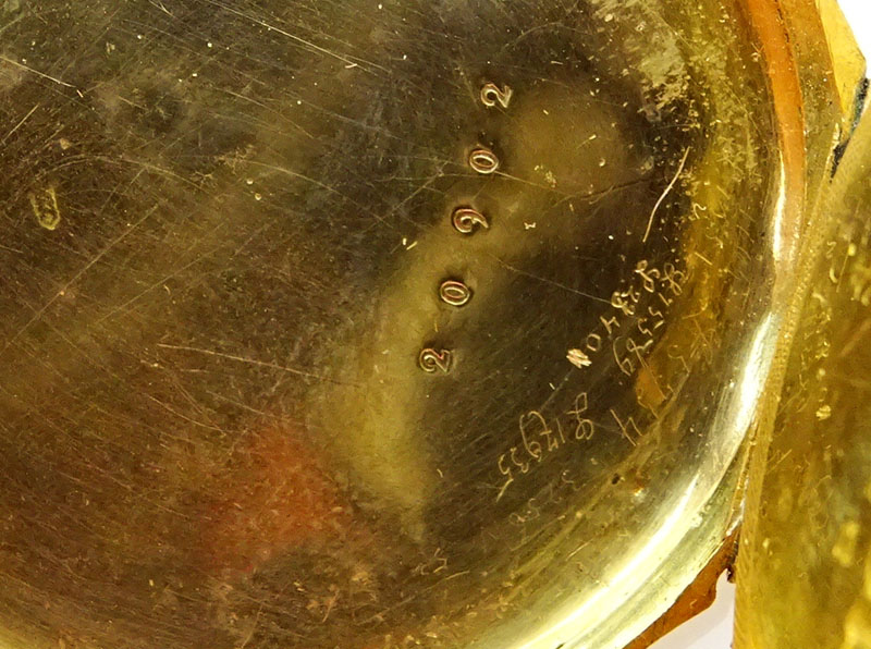 Antique Patek & Co Geneve 18 Karat Yellow Gold and Enamel Key Wind Echappement a Cylindre Pocket Watch