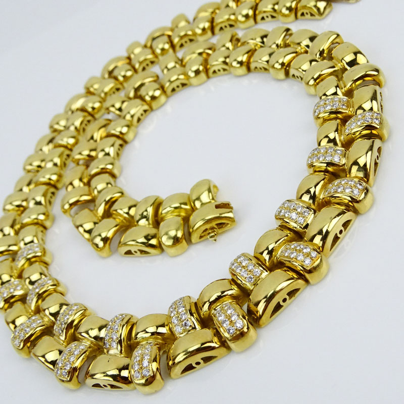 Heavy 18 Karat Yellow Gold and 3.50 Carat Round Brilliant Cut Diamond Necklace