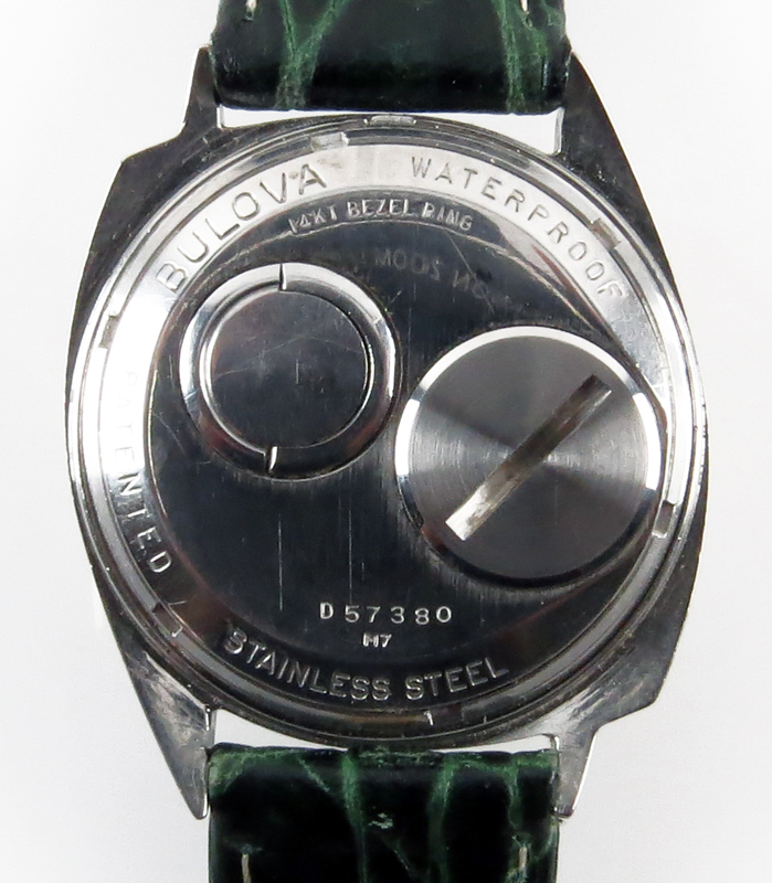Vintage Bulova Accutron Stainless Steel Asymmetric Watch with 14 Karat Bezel