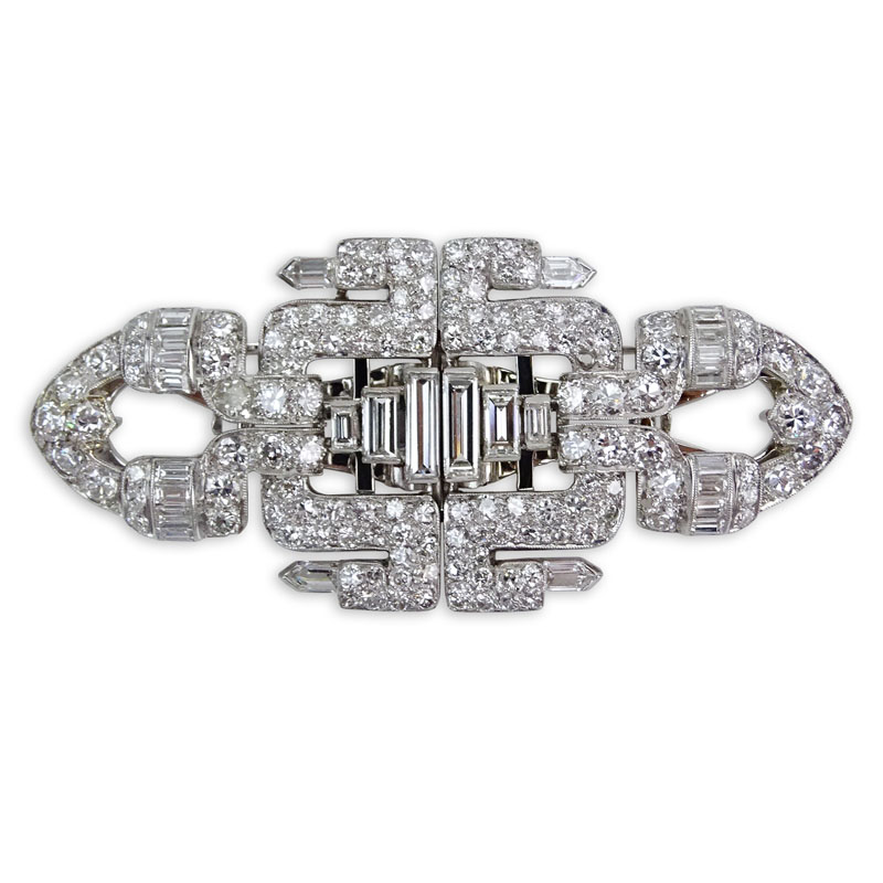 7.0 Carat Round Brilliant and Baguette Cut Diamond and Platinum Double Clip Brooch.
