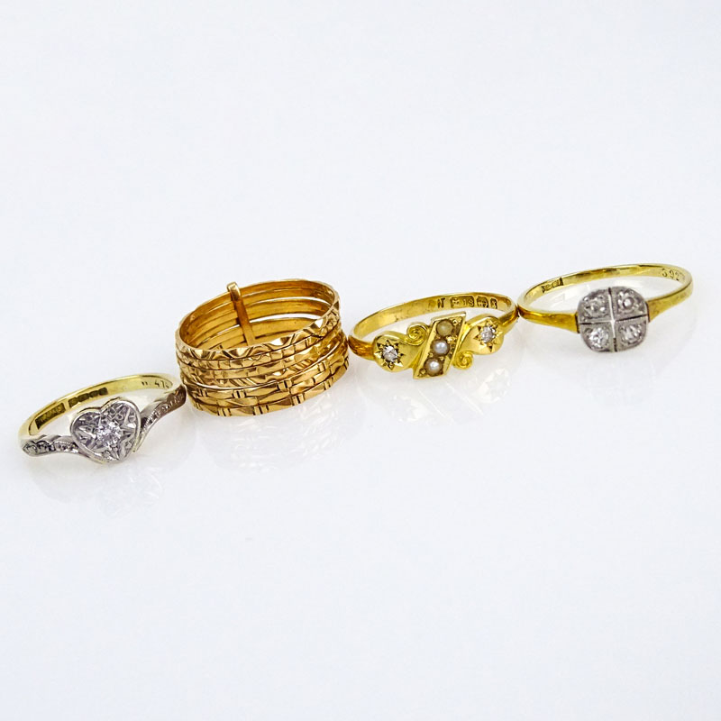 Grouping of Four (4) Art Deco 18 Karat Gold Rings