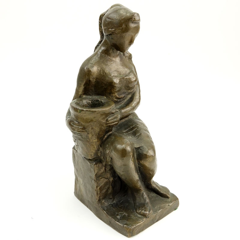 Attributed to: Herbert Haseltine, American (1877-1962) Bronze sculpture "Seated Girl With Bowl"