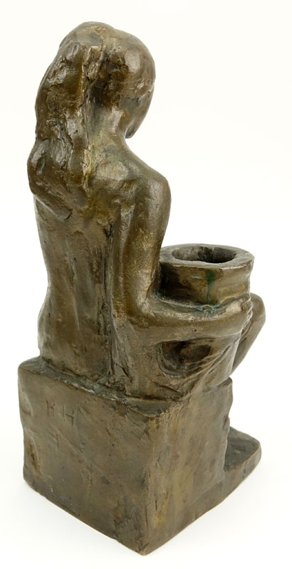 Attributed to: Herbert Haseltine, American (1877-1962) Bronze sculpture "Seated Girl With Bowl"