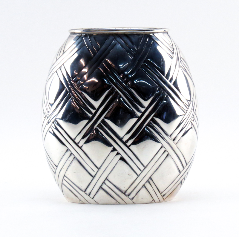 Italian Sterling Silver Basket Weave Motif Vase