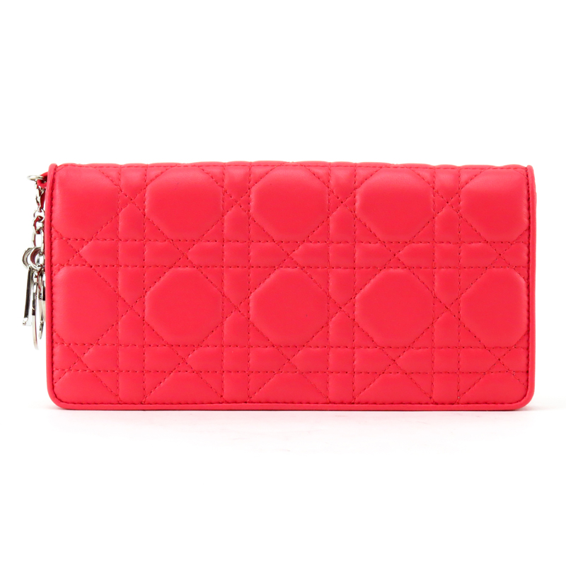 Lady's Dior Quilted Calfskin Wallet with White Metal Accents
