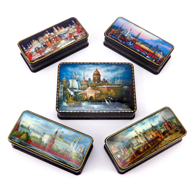 Collection of Five (5) Russian Lacquer Boxes