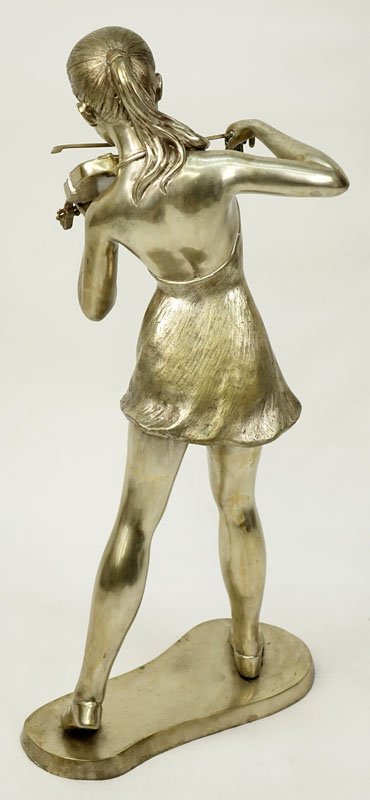 Modern Silver Color Bronze Sculpture of a Young Violinist