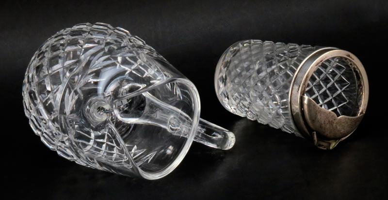 Two Cut Crystal Pitchers. A Waterford "Glandore" Ice Lip Pitcher and a Hawkes Crystal and Sterling Pourer.