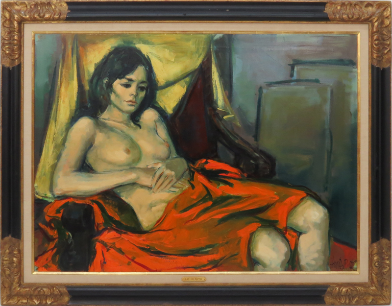 Jan De Ruth, Czech/American (1922-1991) "Reclining Nude" Oil on Canvas Signed Lower Right