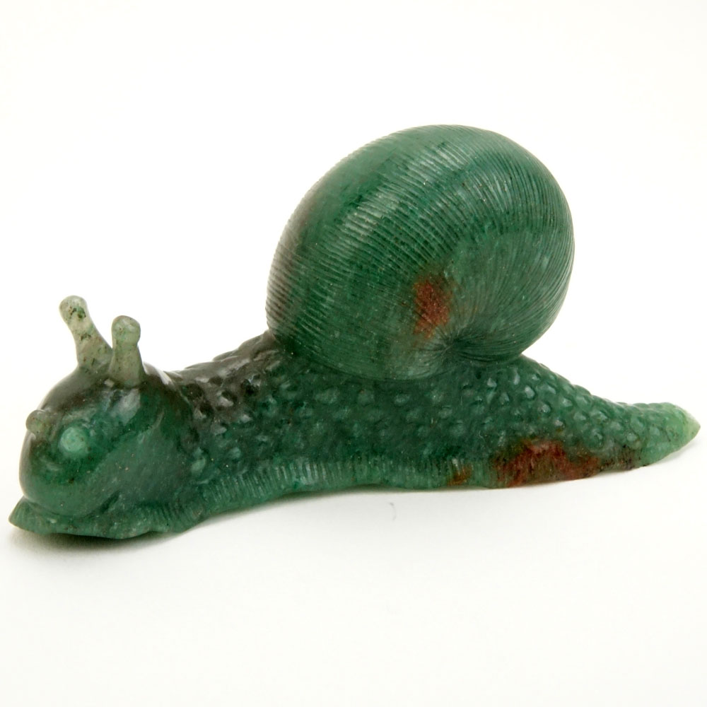 Early 20th Century Russian Carved Nephrite Jade Figural Snail in fitted box Signed Faberge